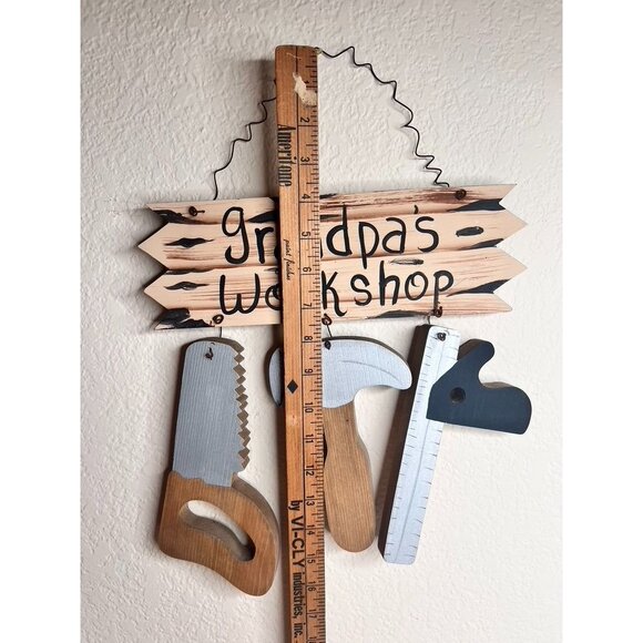 Grandpa's Workshop Wooden Hanging Rustic Sign With Tool Cutouts 16" x 12" Gift - Picture 2 of 6